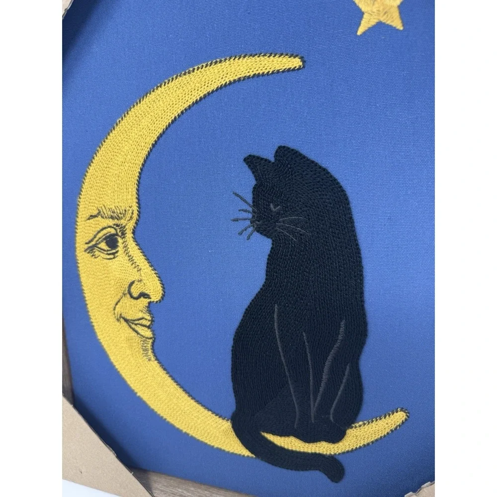 BP HOME Woven Artistry Black Cat on the Moon Embroidered Wall Art 15